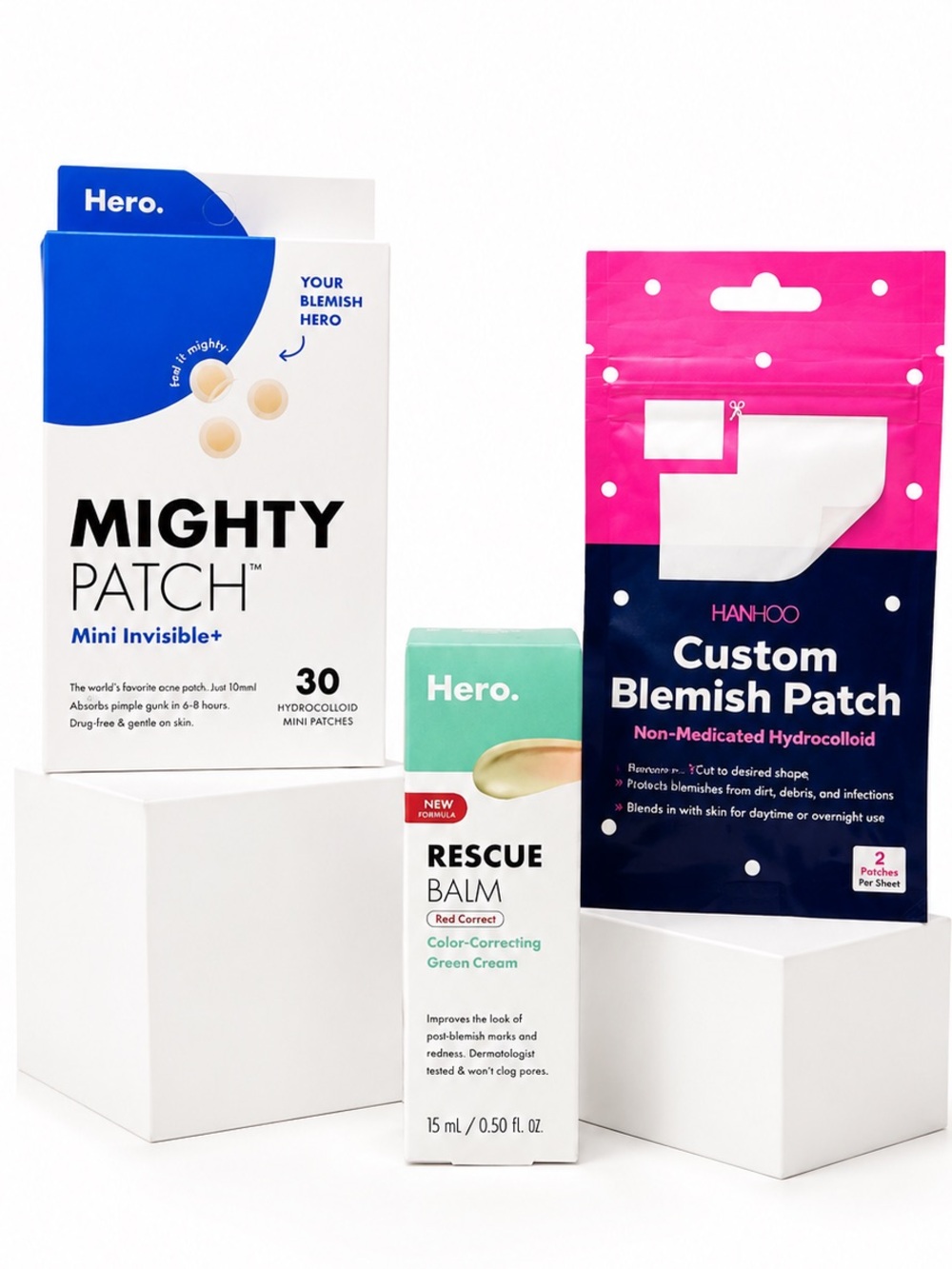 NEW - 3PC Acne Hero & Hanhoo Blemish Patches + Hero Rescue Balm w Red Correct
